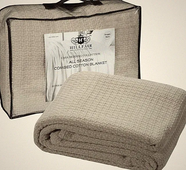 100% Combed Cotton King Blanket – 90 X 108 Inch – Soft Warm Throw – Sand Grey