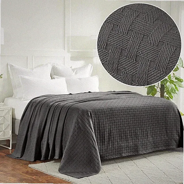 100% Cotton Thermal Basket Weave All Season Blanket Luxury Solid Sofa Bed Throw