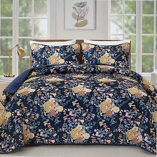 3-Piece Botanical Bedspread Microfiber Lightweight Coverlet Quilt Set All-Season