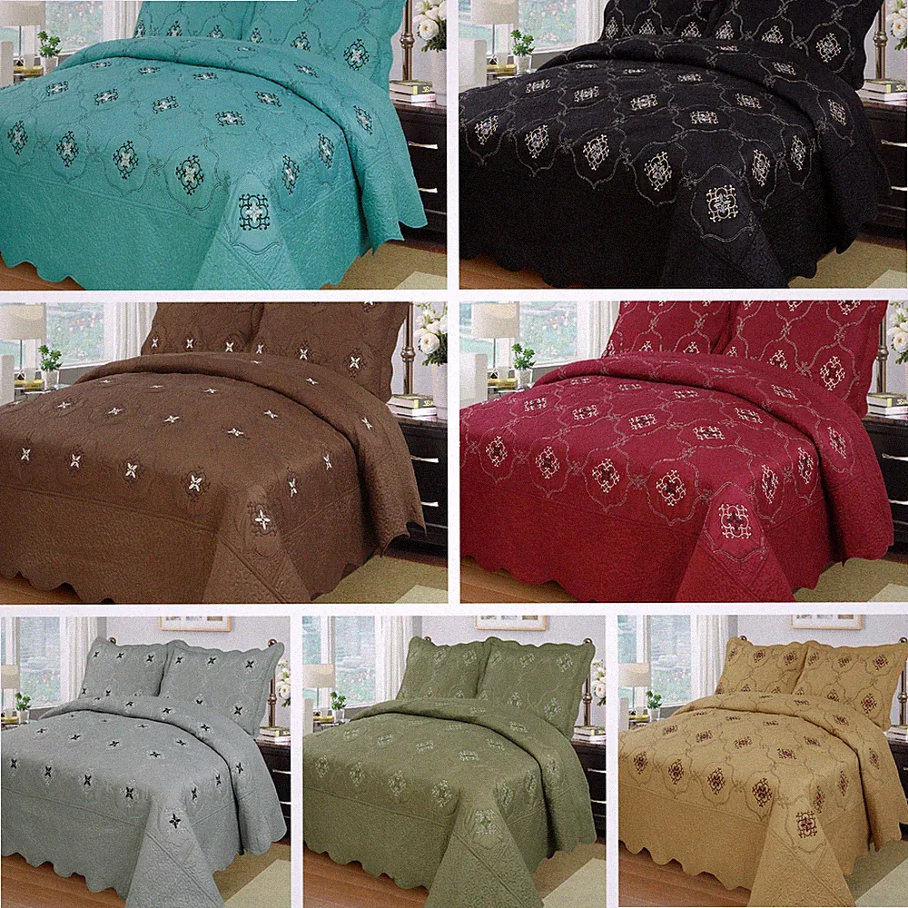 3Pcs Embroidery Quilts Bedspreads Set Bedding Coverlet Set Queen King Size, Emma