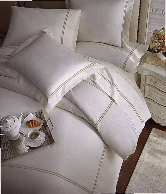 4pc Bed Sheet Set – Cotton with Double Rows Stitch Embroidery - Tan