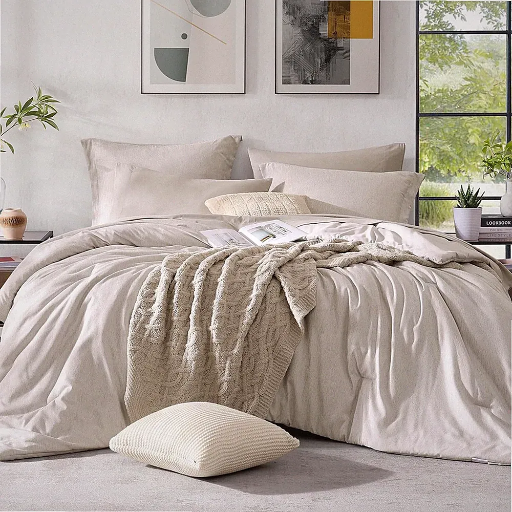 7-Piece California King Comforter Set - Reversible Oatmeal Bedding Set