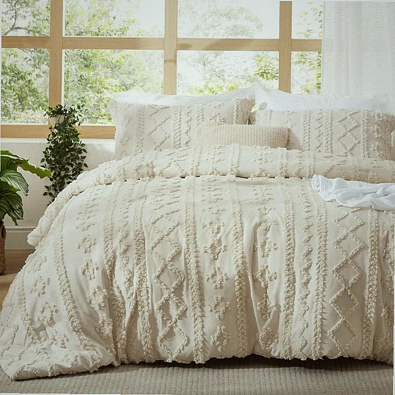 Bedsure Tufted Boho Comforter Set California King Size - Beige Boho Bed Set