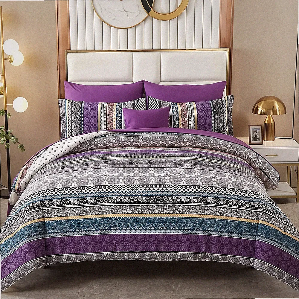 Boho Comforter Set California King 8 Piece Bed in a Bag Bohemian Striped