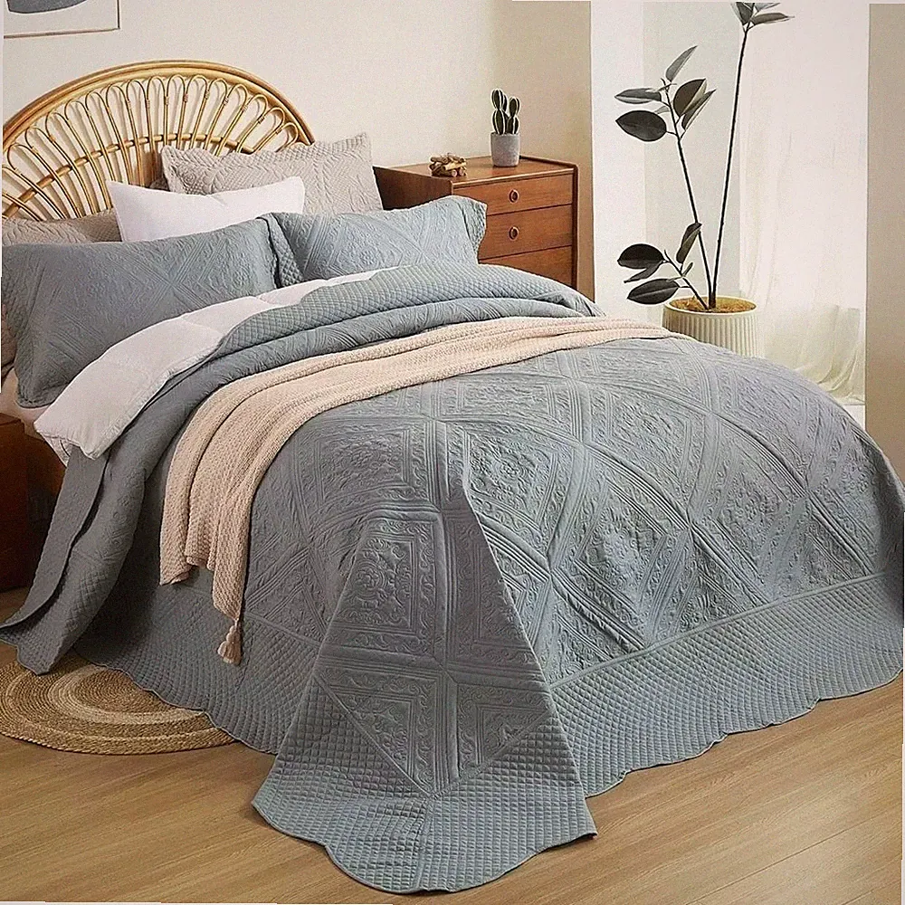 California King 128"x120" Bedspread Pillow Shams-Mordern Bedding Set All Season
