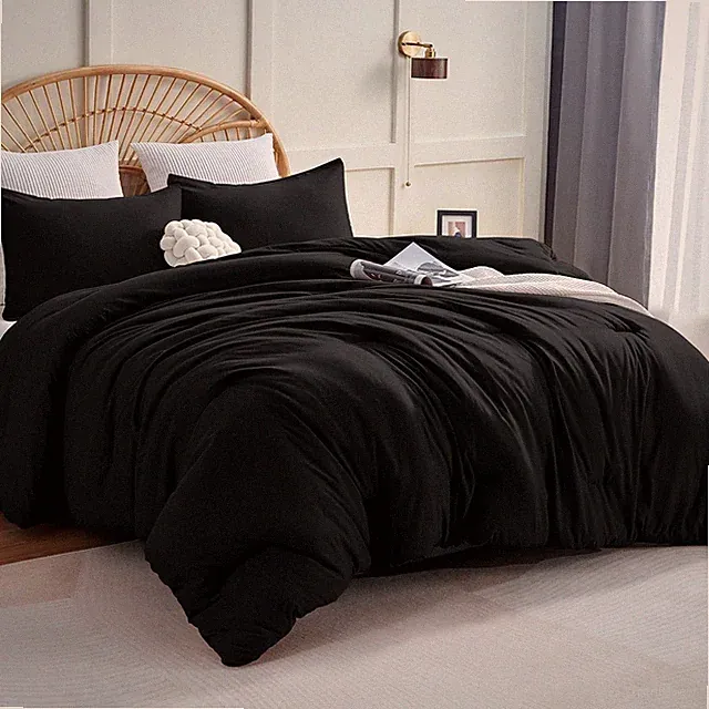 California King Comforter Set Black 3-Piece Breathable Boho Bedding Set