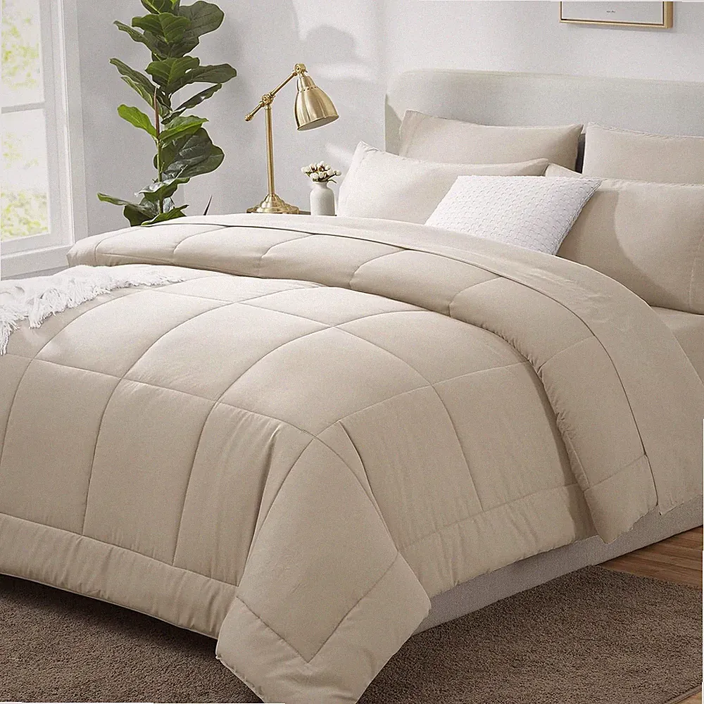 California King Comforter Set Oatmeal 7 Piece Bed in a Bag Cal King Bedding