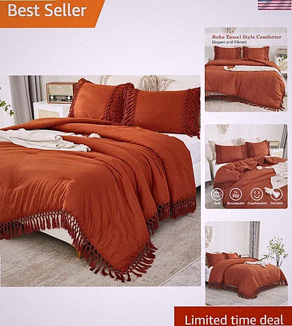 Comforter Set California King Boho Tassel Soft Bedding Oversized 104x96