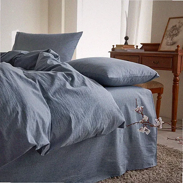Cotton Duvet Cover Set, King Size, Chambray Denim Blue, 100% Washed Cotton,...