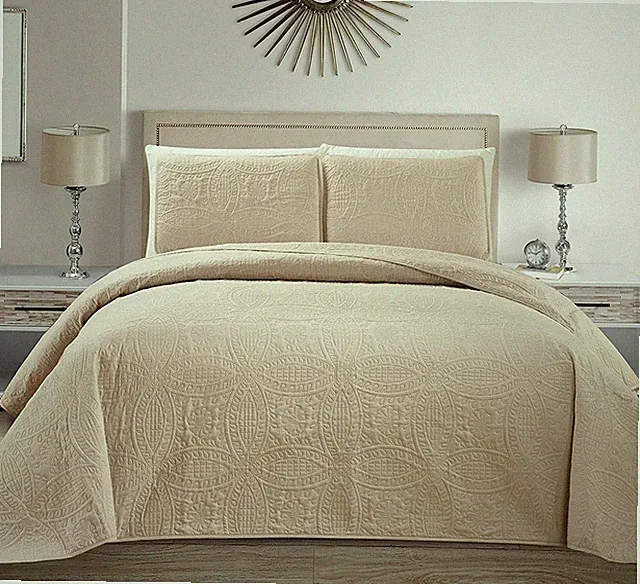 Fancy Collection 3 Piece King/california King Beige Bedspread Set Sized 118" X 1
