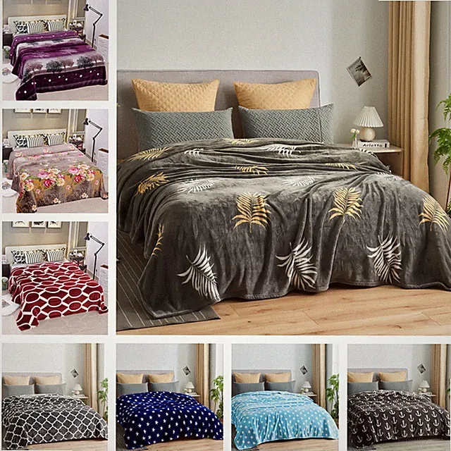 Geometric Blanket Microplush Blanket Plush Fleece Bed Decor Throw King Cal King