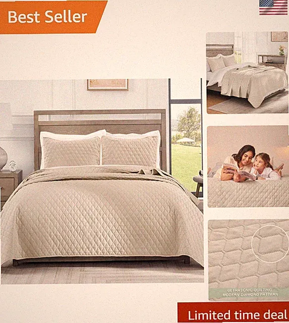 Geometric California King Size Bedding Set – Lightweight Quilt with Pillow Shams