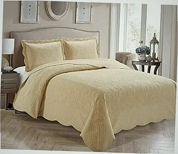 Home Collection 3 Piece Over Size Embossed Solid King/California King Beige