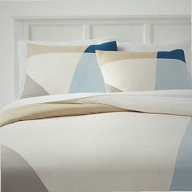 King Printed Easy Care Duvet Cover and Sham Set Ivory/Light Blue/Khaki Geo
