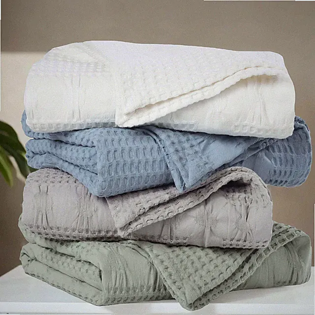 Mai Geometric Waffle Medium Weight Cotton Blanket Or Sofa Bed Throw