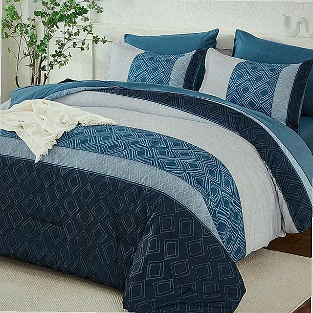 Navy Blue California King Comforter Set, 7-Piece Lightweight Bedding Set
