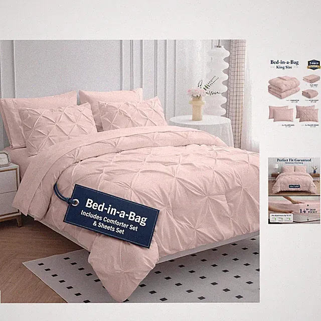Pintuck King Size Bed Set - 7-Piece Comfort & Clean Aesthetic Bedding