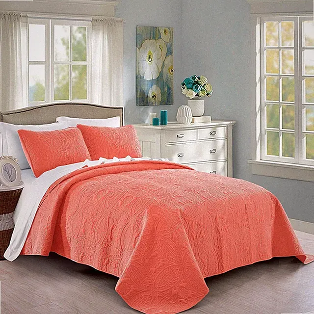 Quilt Set King/Cal King/California King Size Coral - Oversized Bedspread - Soft